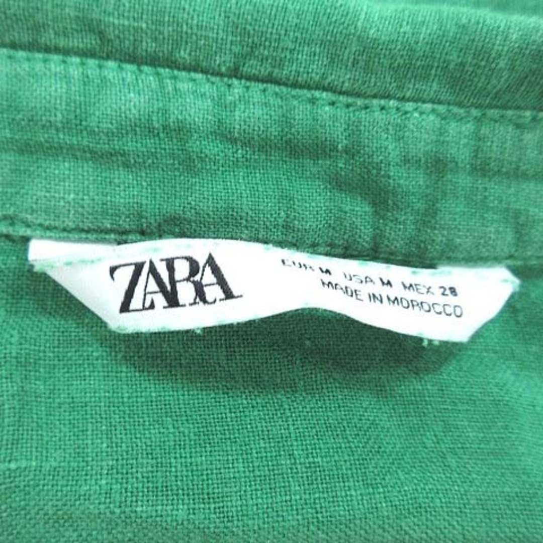 ZARA(ザラ)のザラ ZARA リネンシャツ 半袖 ロールアップ 麻 M 緑 グリーン /CT レディースのトップス(シャツ/ブラウス(半袖/袖なし))の商品写真