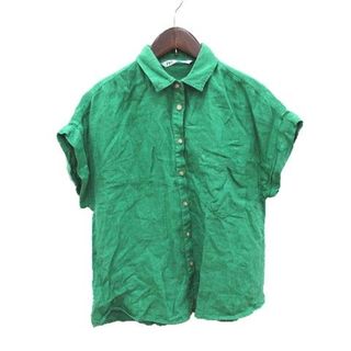 ザラ(ZARA)のザラ ZARA リネンシャツ 半袖 ロールアップ 麻 M 緑 グリーン /CT(シャツ/ブラウス(半袖/袖なし))