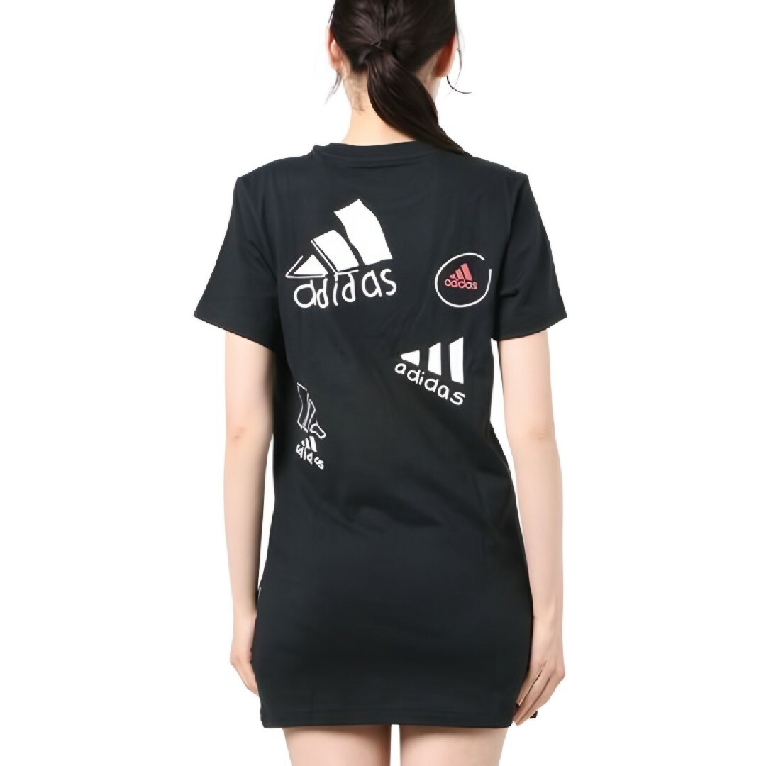 adidas(アディダス)のadidas★ビッグロゴ Tシャツワンピース★スポーツウェア★黒XL★レディース レディースのワンピース(ミニワンピース)の商品写真