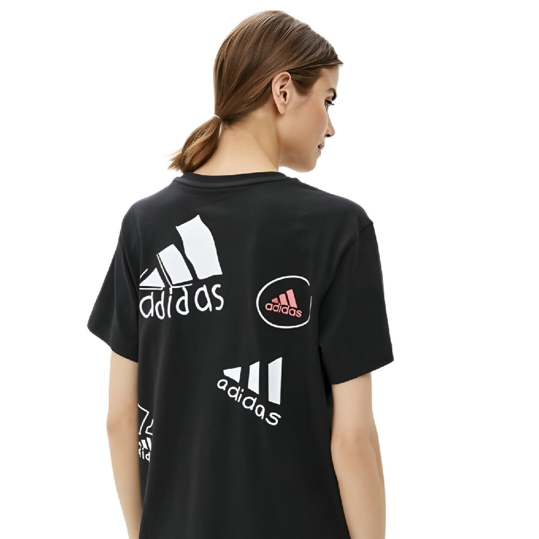 adidas(アディダス)のadidas★ビッグロゴ Tシャツワンピース★スポーツウェア★黒XL★レディース レディースのワンピース(ミニワンピース)の商品写真