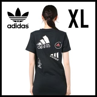 アディダス(adidas)のadidas★ビッグロゴ Tシャツワンピース★スポーツウェア★黒XL★レディース(ミニワンピース)