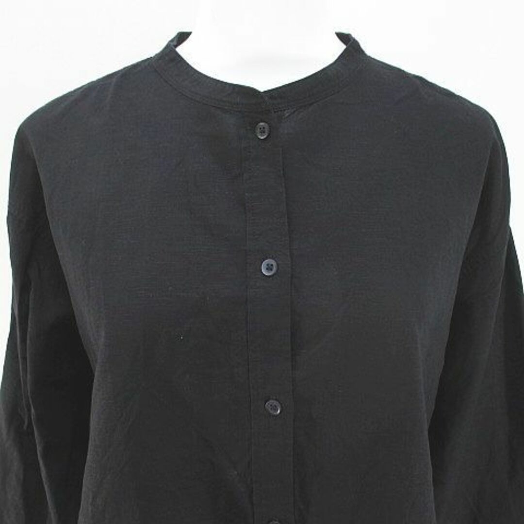 UNIQLO(ユニクロ)のユニクロ 長袖 ノーカラーシャツ ブラウス 麻 リネン XL 黒系 ブラック 綿 レディースのトップス(シャツ/ブラウス(長袖/七分))の商品写真