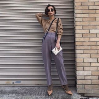 アメリヴィンテージ(Ameri VINTAGE)の AMERI LEATHER SUSPENDER PANTS 紫 Ｓ(サロペット/オーバーオール)