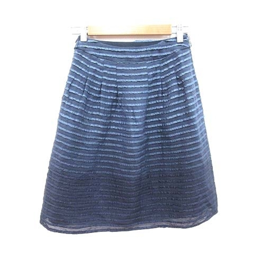NATURAL BEAUTY(ナチュラルビューティー)のナチュラルビューティー フレアスカート ひざ丈 ボーダー フリル 34 紺 レディースのスカート(ひざ丈スカート)の商品写真
