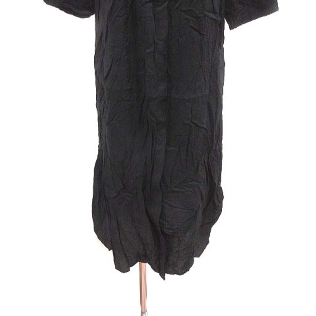 Discoat(ディスコート)のDiscoat シャツワンピース ロング 五分袖 M 黒 ブラック /YK レディースのワンピース(ロングワンピース/マキシワンピース)の商品写真