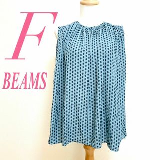 ビームス(BEAMS)のビームスハート　ノースリーブ　F　ブルー　総柄　きれいめ　ポリエステル100%(シャツ/ブラウス(半袖/袖なし))