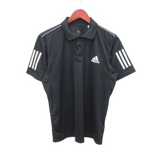 アディダス(adidas)のアディダス ポロシャツ 半袖 カットソー ライン ロゴプリント M 黒 ブラック(ポロシャツ)