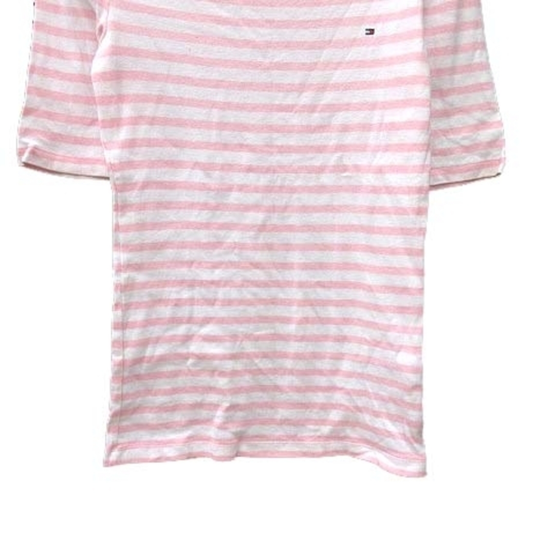 TOMMY HILFIGER(トミーヒルフィガー)のトミーヒルフィガー Tシャツ 五分袖 ボートネック ボーダー S ピンク 白 レディースのトップス(その他)の商品写真
