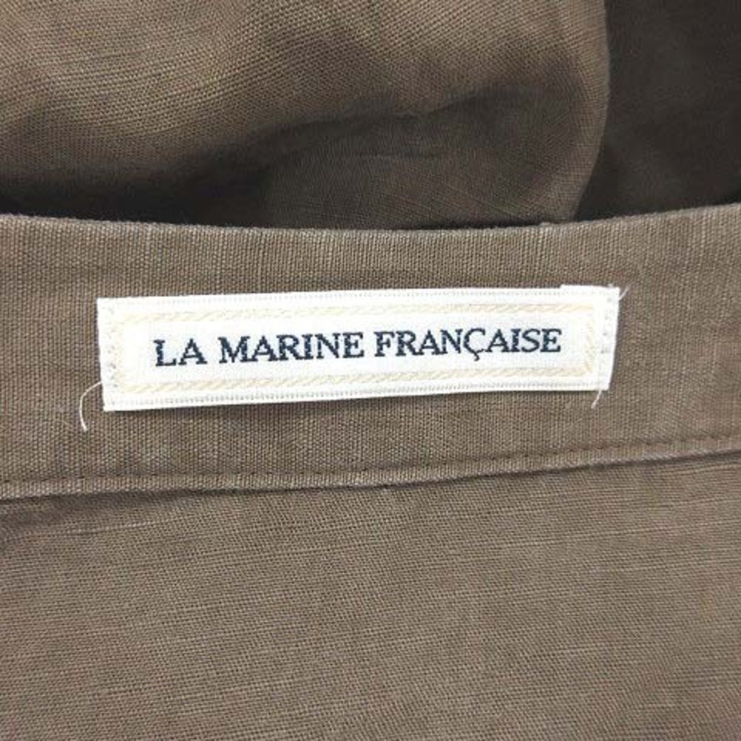 LA MARINE FRANCAISE(マリンフランセーズ)のマリンフランセーズ シャツワンピース ひざ丈 七分袖 ウエストマーク 麻混 茶 レディースのワンピース(ひざ丈ワンピース)の商品写真