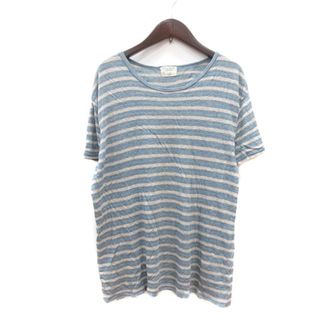 ジャーナルスタンダード(JOURNAL STANDARD)のジャーナルスタンダード カットソー Tシャツ ボーダー 半袖 麻 L 水色(Tシャツ/カットソー(半袖/袖なし))