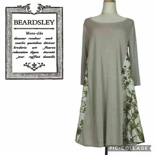 ビアズリー(BEARDSLEY)の【美品】ビアズリー★ボタニカル柄ワンピース★チュニック★フラワー★リネン(ひざ丈ワンピース)