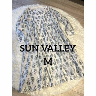 サンバレー(SUNVALLEY)のSUN VALLEY サンバレー　花柄　ラメドット　コットンリネンワンピース　M(ロングワンピース/マキシワンピース)