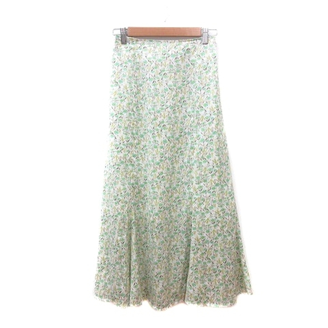 w closet(ダブルクローゼット)のダブルクローゼット フレアスカート ロング 花柄 白 アイボリー 緑 グリーン レディースのスカート(ロングスカート)の商品写真