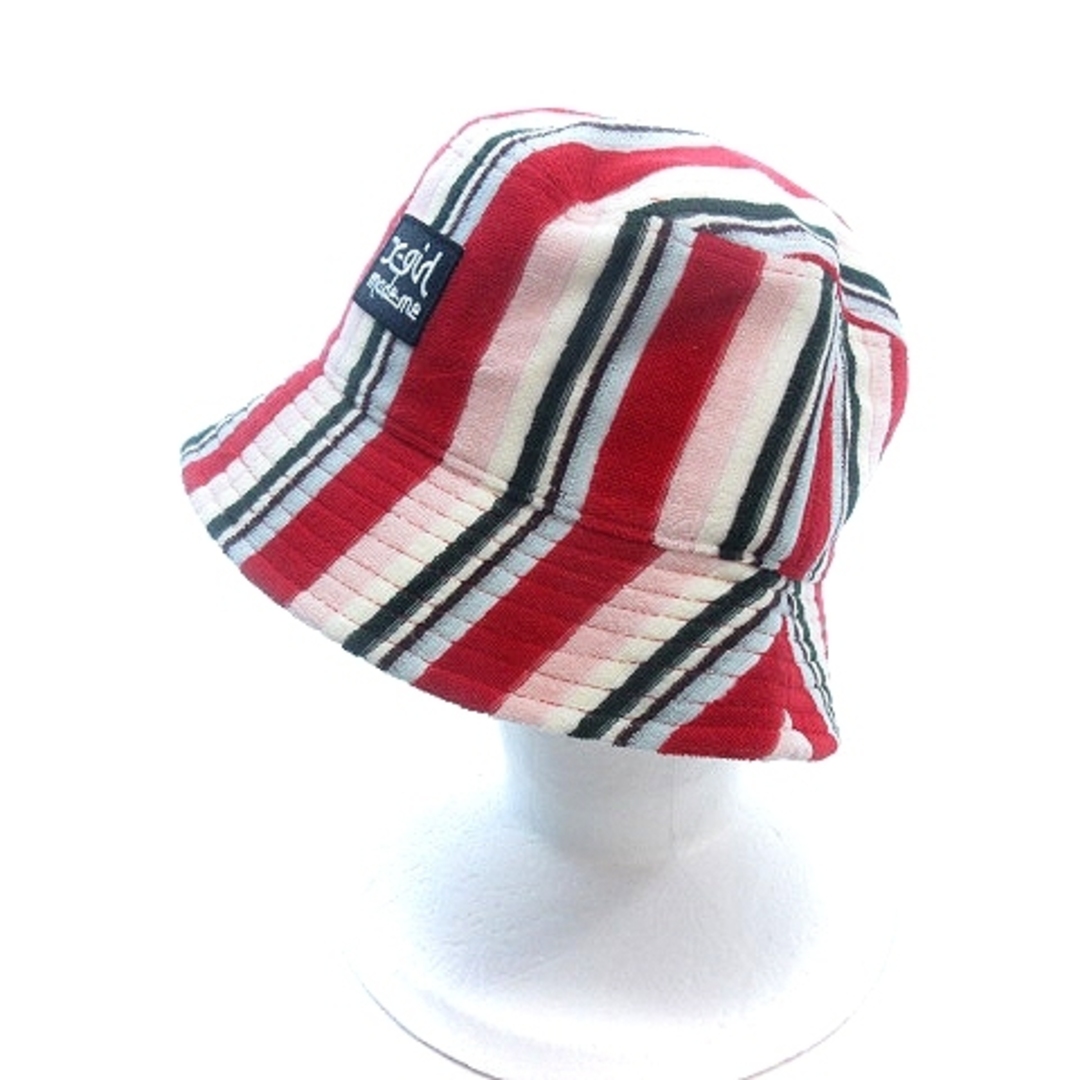 X-girl(エックスガール)のエックスガール 帽子 バケットハット パイル地 ストライプ ONE 赤 レッド レディースの帽子(その他)の商品写真