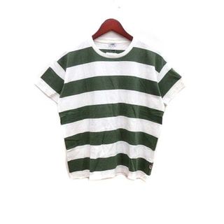 コーエン(coen)のcoen Tシャツ カットソー ボーダー 半袖 L 緑 グリーン 白 ホワイト(Tシャツ/カットソー(半袖/袖なし))