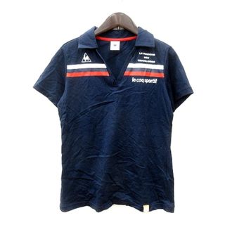 ルコックスポルティフ(le coq sportif)のルコックスポルティフ ポロシャツ スキッパーカラー プリント 半袖 M 紺(ポロシャツ)