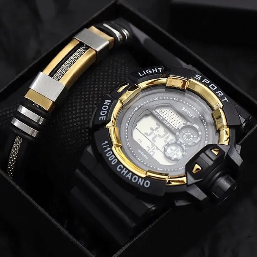 新品 SPROT WATCH デジタルウォッチ メンズ腕時計 ブラック＆ゴールド メンズの時計(腕時計(デジタル))の商品写真