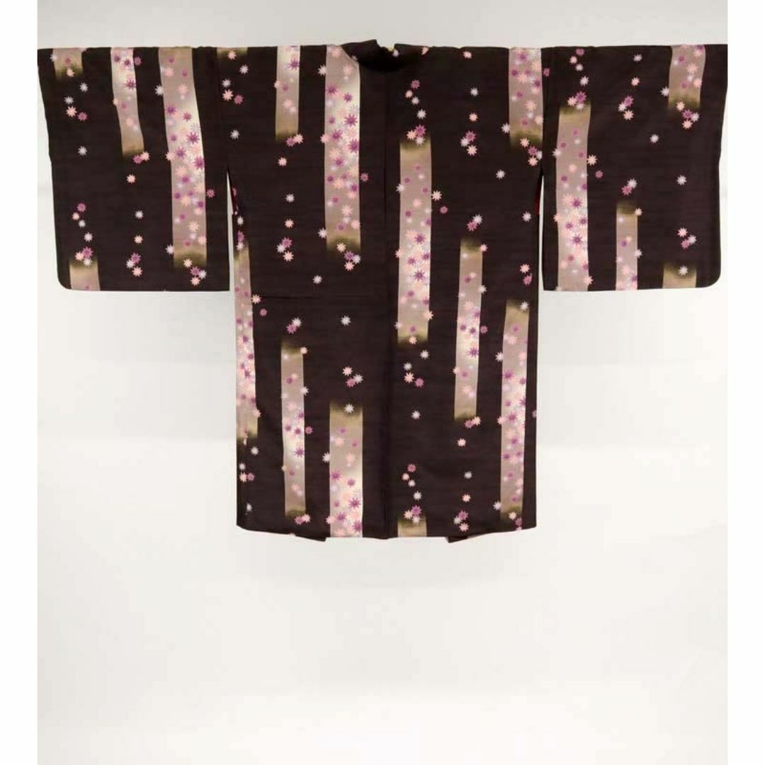 洗える羽織 組曲 縞に花模様  黒紫 化繊着物上 12CP11 レディースの水着/浴衣(着物)の商品写真