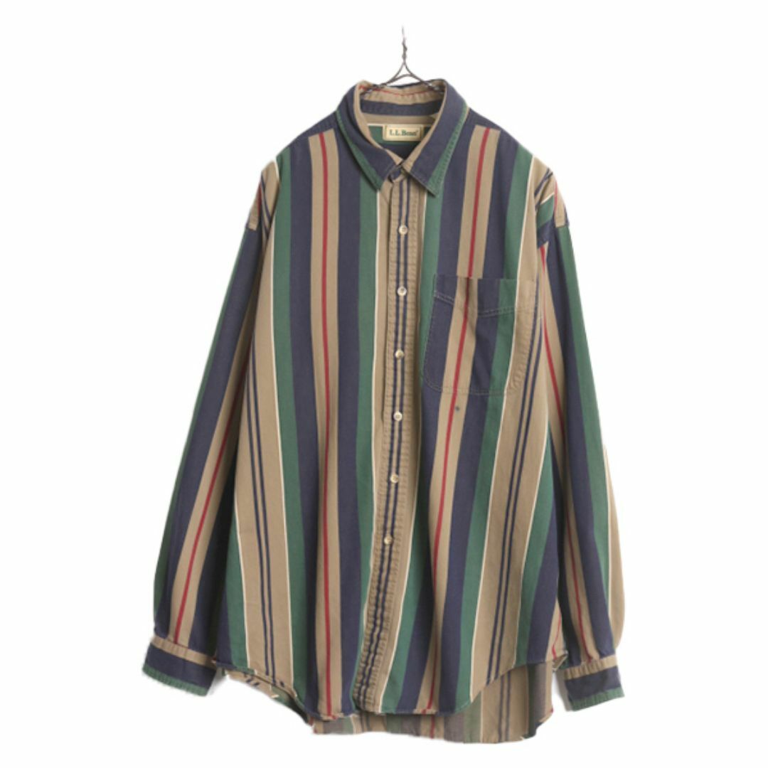 『4年保証』 L.L.Bean - 90s エルエルビーン ストライプ 長袖 シャツ メンズ 男性用