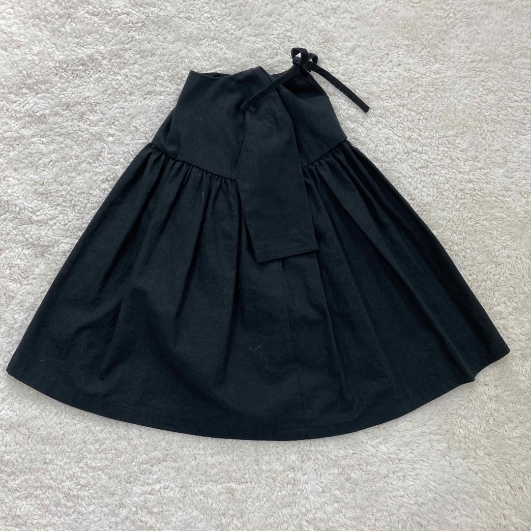 ハンドメイド　ヨークワンピース　リネン　100 女の子　黒 キッズ/ベビー/マタニティのキッズ服女の子用(90cm~)(ワンピース)の商品写真