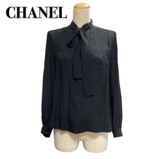 シャネル(CHANEL)のCHANEL シャネル 長袖ブラウス ココマーク 6 ボウタイ 黒ブラック(シャツ/ブラウス(長袖/七分))