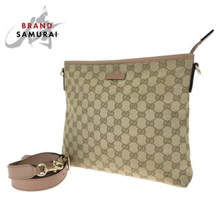 グッチ(Gucci)のGUCCI グッチ ベージュ ピンク ゴールド金具 GGキャンバス レザー 388924 ショルダーバッグ 斜め掛け 男女兼用 405502 【中古】(ショルダーバッグ)