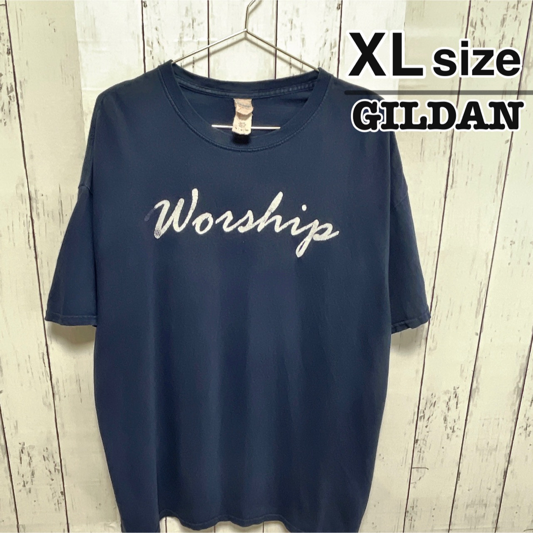GILDAN(ギルタン)のUSA古着　GILDAN　Tシャツ　XL　ネイビー　プリント　ロゴ　クルーネック メンズのトップス(Tシャツ/カットソー(半袖/袖なし))の商品写真