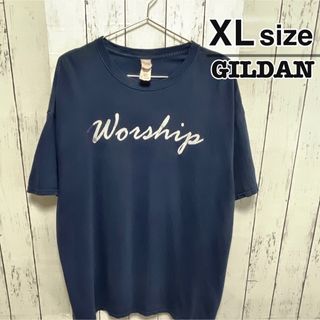 ギルタン(GILDAN)のUSA古着　GILDAN　Tシャツ　XL　ネイビー　プリント　ロゴ　クルーネック(Tシャツ/カットソー(半袖/袖なし))