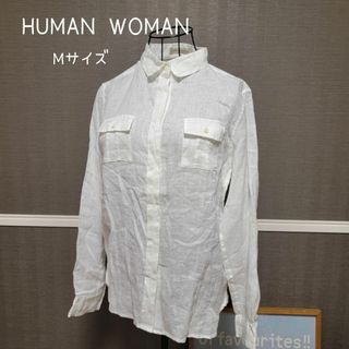 ヒューマンウーマン(HUMAN WOMAN)の【ヒューマンウーマン】比翼仕立て　ステッチ　リネンシャツ　Mサイズ  am102(シャツ/ブラウス(長袖/七分))