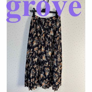 グローブ(grove)のGrove 花柄　プリーツ　ロングスカート(ロングスカート)