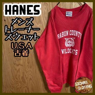 ヘインズ(Hanes)のヘインズ 虎 赤 トレーナー USA古着 90s 長袖 スウェット クルーネック(スウェット)