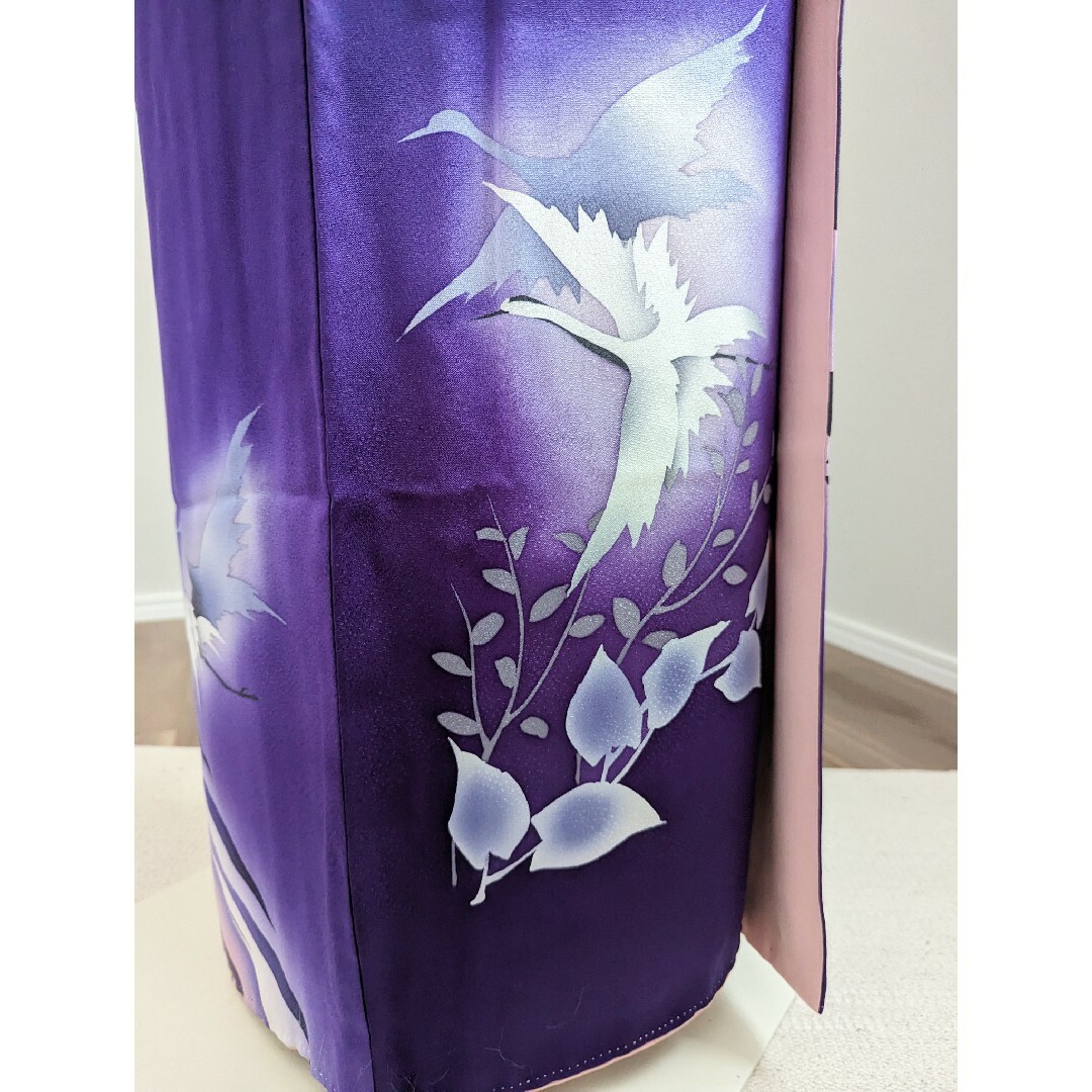 【袷】付下げ 身丈158.5裄69 正絹 紫 群鶴飛翔文様 染め分け 美品 レディースの水着/浴衣(着物)の商品写真