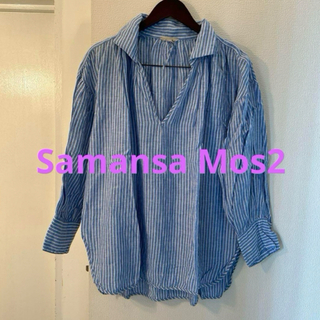 サマンサモスモス(SM2)のSamansa Mos2  レディース リネン 麻混 ストライプ シャツ(シャツ/ブラウス(長袖/七分))