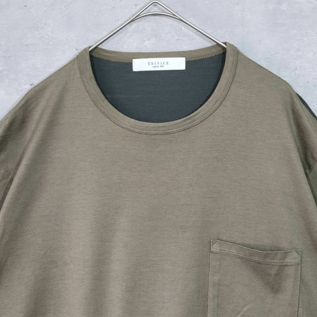EDIFICE(エディフィス)のエディフィス コットン レーヨン バイカラー Tシャツ  胸ポケ アッシュグレー メンズのトップス(Tシャツ/カットソー(半袖/袖なし))の商品写真