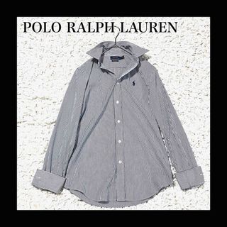 ポロラルフローレン(POLO RALPH LAUREN)の美品　ポロラルフローレン　シャツ　ストライプ　刺繍　ロゴ　長袖　白　青　2 M(シャツ/ブラウス(長袖/七分))