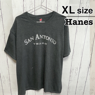 ヘインズ(Hanes)のHanes　Tシャツ　XL　ダークグレー　プリント　ロゴ　テキサス　USA古着(Tシャツ/カットソー(半袖/袖なし))