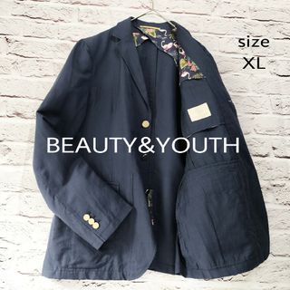 【大きいサイズ】BEAUTY&YOUTH リネン テーラードジャケット 裏地柄