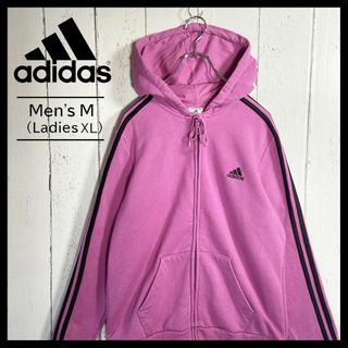 アディダス adidas ジップパーカー メンズM レディースXL相当 マゼンタ(ジャージ)