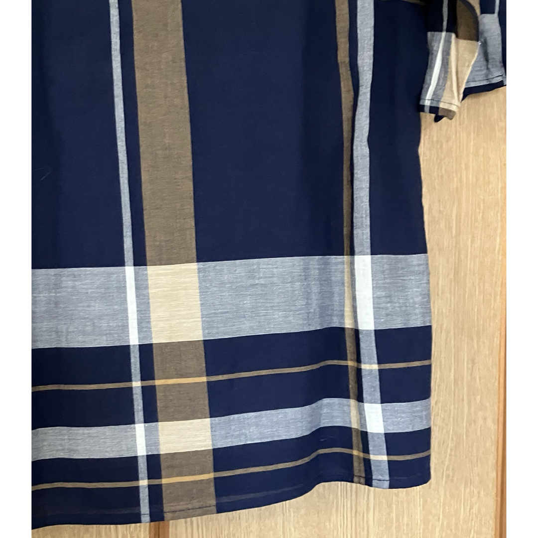しまむら(シマムラ)の袖リボンブラウス　ネイビーチェック　M しまむら　 レディースのトップス(シャツ/ブラウス(半袖/袖なし))の商品写真