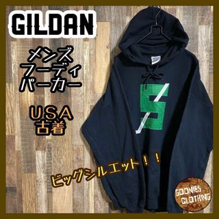 ギルタン(GILDAN)のギルダン メンズ フーディ パーカー 黒 5 ビッグシルエット USA古着 90(パーカー)