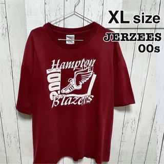 ジャージーズ(JERZEES)のJERZEES　00s　Tシャツ　XL　ワインレッド　プリント　ロゴ　USA古着(Tシャツ/カットソー(半袖/袖なし))