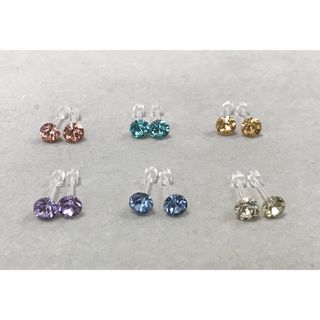 ハンドメイド　ピアス　クリスタルビーズ　一粒　6pcs  セット　アレルギー対応(ピアス)