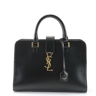 極美品 サンローラン パリ YSL ロゴ ベイビー カバス レザー ハンドバッグ トート 本革 ブラック 黒 レディース EEM W17-2