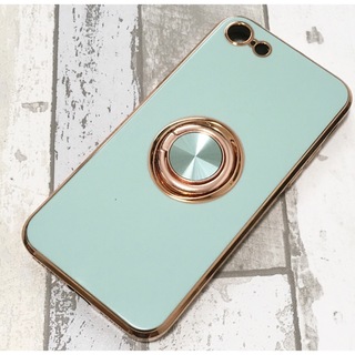 アイフォーン(iPhone)のiPhone se ケース iphone8 iphone7 スマホリング付 薄緑(iPhoneケース)