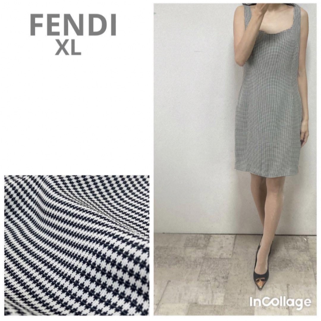 FENDI(フェンディ)の美品FENDIフェンディ　モノトーン幾何学柄タイトワンピース42 ブラック系 レディースのワンピース(ひざ丈ワンピース)の商品写真