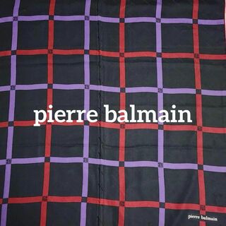 ピエールバルマン(Pierre Balmain)の美品★pierre balmain★ スカーフ チェック ロゴ シルク ブラック(バンダナ/スカーフ)