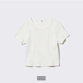 ユニクロ(UNIQLO)のリブクロップドT（ホワイト・ブラック）(Tシャツ(半袖/袖なし))