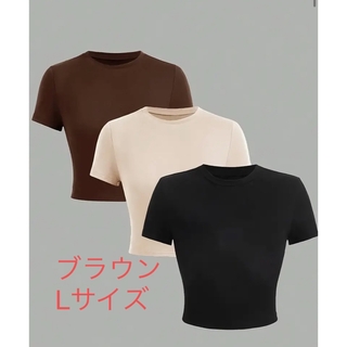 Tシャツ ショート丈 クロップド ブラウン Lサイズ チビT ヘソ出し くびれ(Tシャツ(半袖/袖なし))