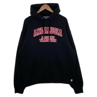 00's RUSSELL ATHLETIC ラッセルアスレチック 前V プルオーバースウェットパーカー プリント ブラック Size XL(パーカー)