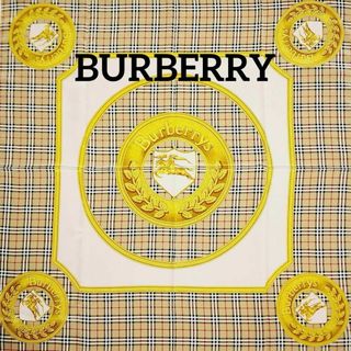 バーバリー(BURBERRY)の極美品★BURBERRY★スカーフ 大判 チェック エンブレム シルク ベージュ(バンダナ/スカーフ)